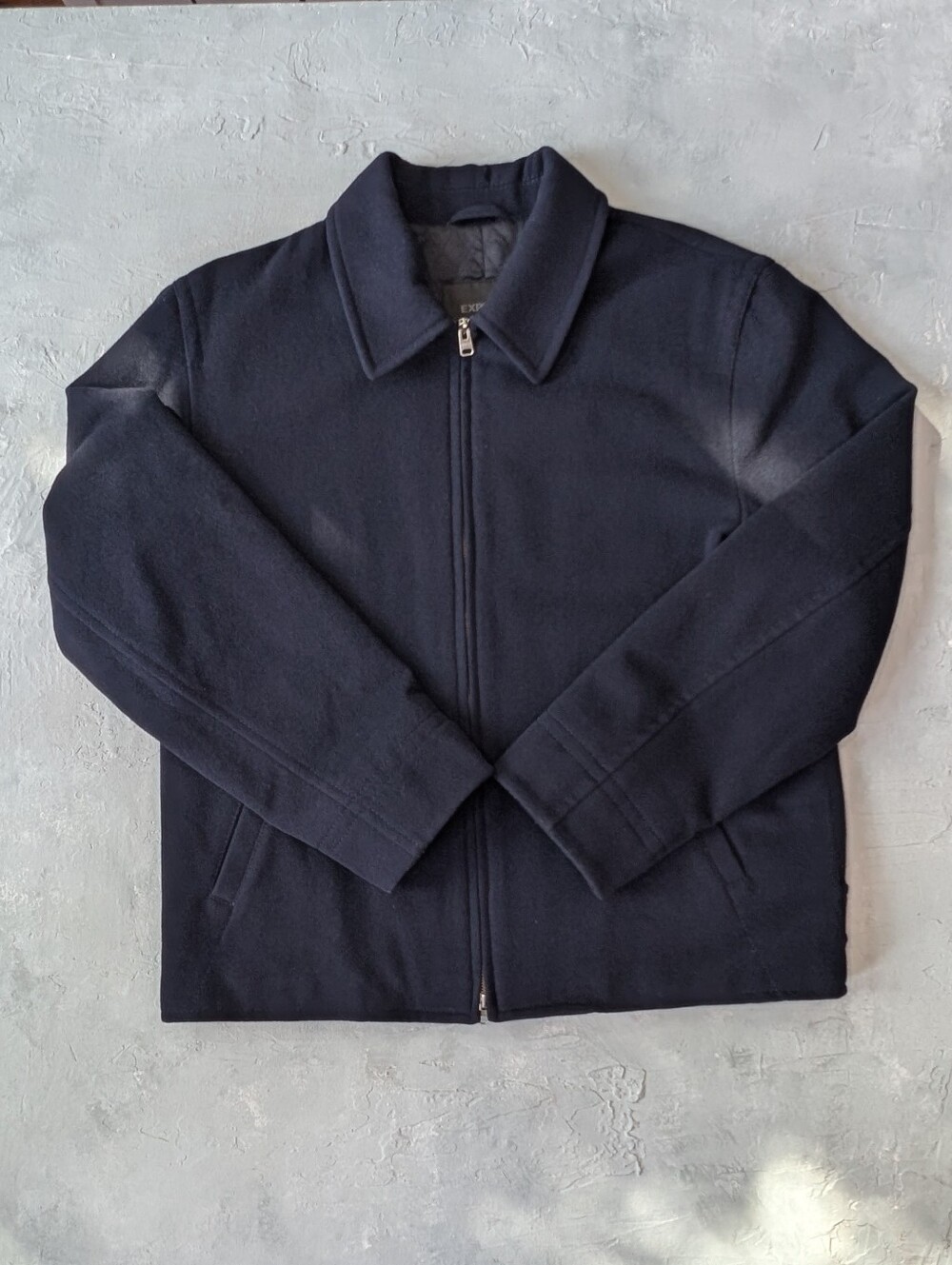 Classic Minimalist Express Men’s L Navy YKK Zip Front Wool Blend Preppy Jacket